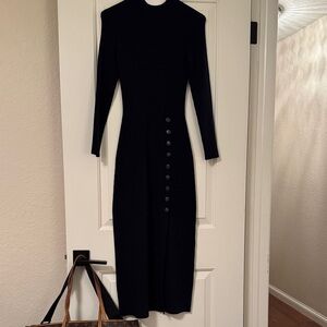 Sezane Elegant Navy Long Sleeve Dress with Button Accents